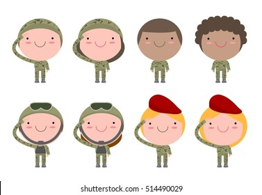 set of soldiers. men and women. flat cartoon character design isolated on white background. US Army, vector illustration.