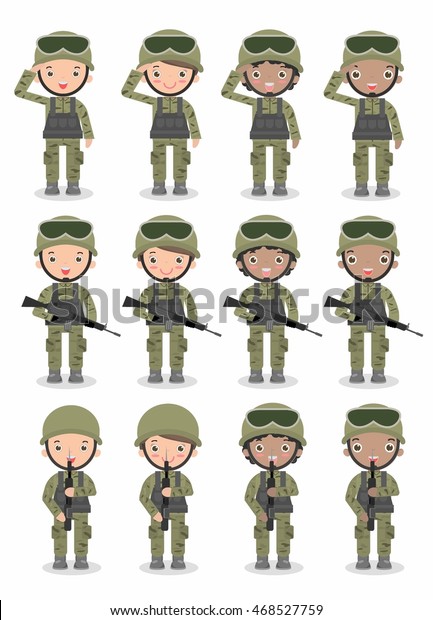 Set Soldiers Men Women Flat Cartoon Stock Vector (Royalty Free) 468527759