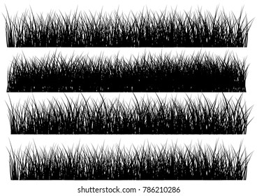 Set of solid black grass isolated from a white background. Vector illustrations