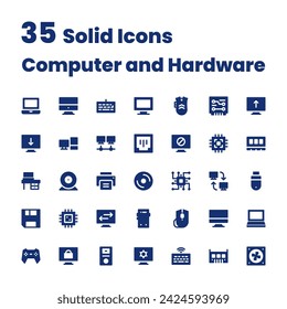 Set Solid Icons Computer and Hardware