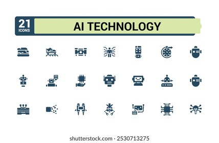 Conjunto de ícones sólidos, como a tecnologia AI. Relacionado à tecnologia do futuro, internet, rede, programação e muito mais. Coleção de ícones preenchidos editável. pixel perfect. Ilustração vetorial.