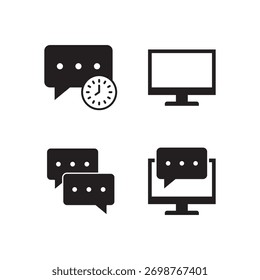 Conjunto de ícones sólidos para mensagens, horário, agendamento e desktop.