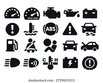 Conjunto de iconos sólidos relacionados con el coche, auto, automóvil.