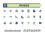 Set of solid Physics icons set. Related to spaceship, microscope, scientist, astronomy and more, glyph filled icons collection. Pixel perfect symbol pack. Vector illustration.