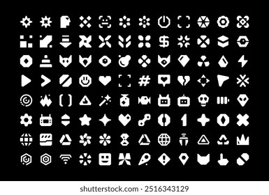 Satz von durchgezogenen Zeichen. Glyphensymbole. Einfache geometrische Formen. Vektordatei.