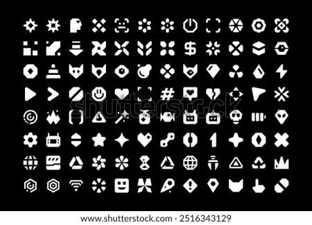 Set of solid signs. Glyph icons. Simple geometric shapes. Vector file.