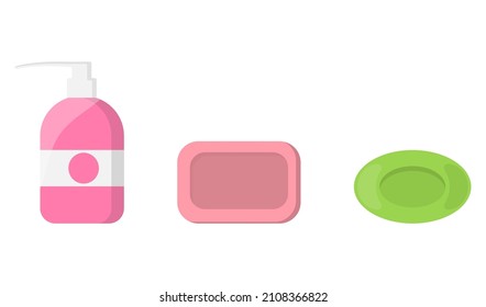 A set of solid soap of different shapes. Hygiene soap.Vector illustration isolated on white background.Eps 10.
