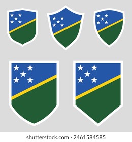 Set of Solomon Islands Flag in Shield Shape