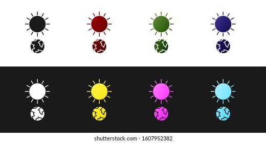 Set Solstice icon isolated on black and white background.  Vector Illustration