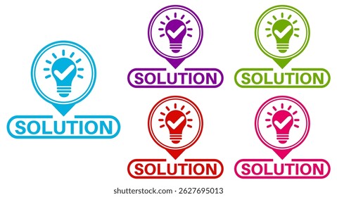 set solution icon. Idea symbol sign sticker social media label template design vector illustration