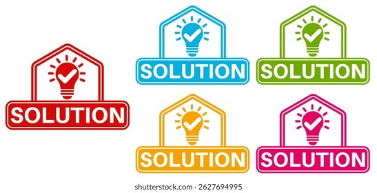 	
set solution icon sign. solving problem symbol shop now labels design vector illustration