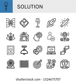 Set of solution icons. Such as Creativity, Skill, Junction, Lamp, Startup, Led light, Focus, Data mining, Innovation, Developer, Concept, Idea, Brain, Development , solution icons