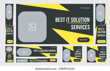 Set of IT solution services web banner template design for social media posts, fully editable vector eps 10 file format