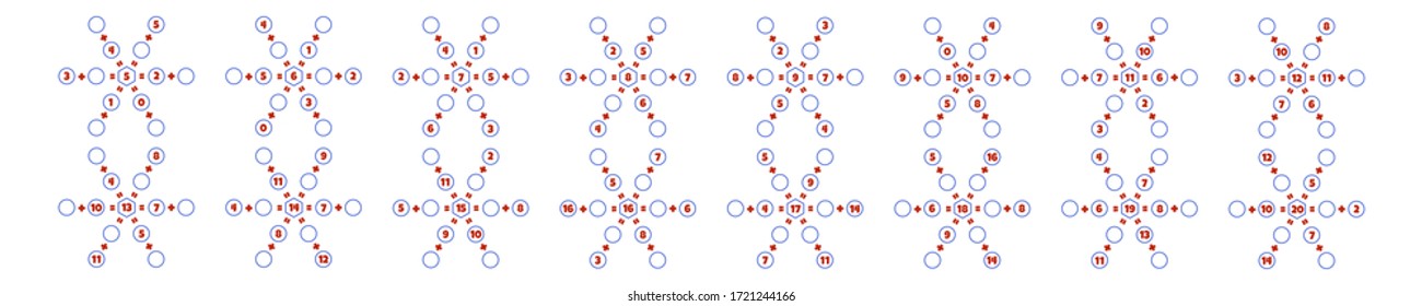 Set of solve the task. Mathematical puzzle game. Worksheet. Learning mathematics. Tasks for addition for preschool children.