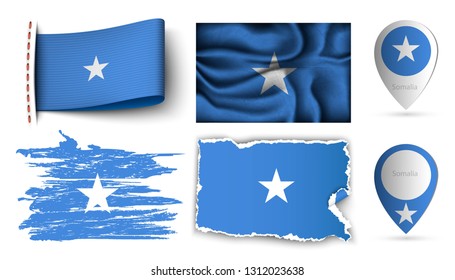set of somalia flags collection isolated on white