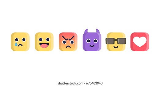 Set if some flat emoji for social media. Chat faces isolated vector illustration