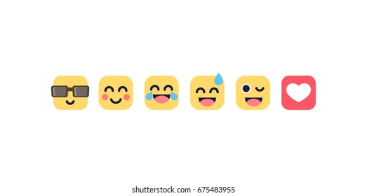 Set if some flat emoji for social media. Chat faces isolated vector illustration