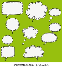 Set of some hand drawn outlined speech and thought blobs, isolated design elements