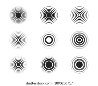 Set of sonar waves. Pain circles. Black rings. Radar icons. Symbols for your design. Vector illustration.