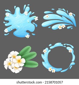 Set of songkran festival with splashing water drop and flower, Songkran element for graphic designer create poster, Vector Illustration