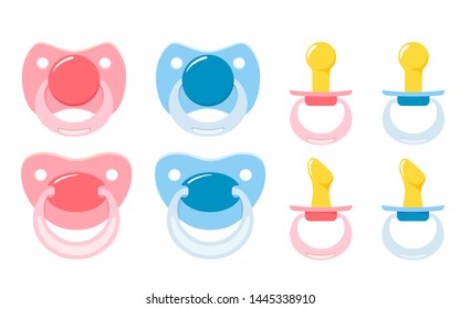 Set soother pacifier icons for newborn babies. Seth for girl and boy. Vector isolates on a white background.
