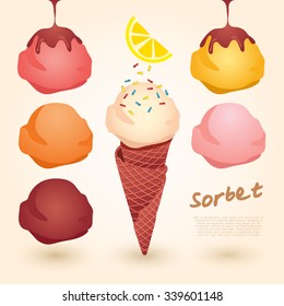 Set of Sorbet Ice Cream Cones : Vector Illustration