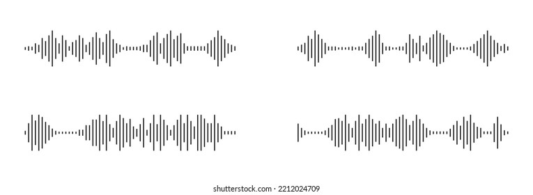 Set Of Sound Or Audio Wave Icon. Soundwave, Social Media Message, Voice Assistant, Audio. Sound Waveform Pattern For Music Player, Podcasts, Video Editor, Voise Message, Dictaphone. Vector