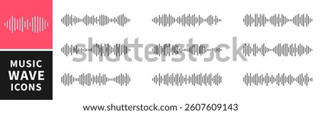 Set of sound or audio wave icon. Soundwave, social media message, voice assistant, audio. Sound waveform pattern for music player, podcasts, video editor, voise message, dictaphone. Vector