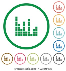 Set of Sound bars color round outlined flat icons on white background