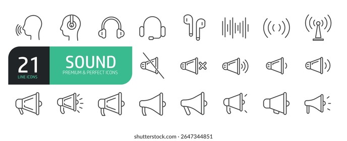 Set Of Sound Icons. Contains such icons as Sound Volume Process, Headset, Audio Wave, Headphone, Soundbeat, Speaker, and more.