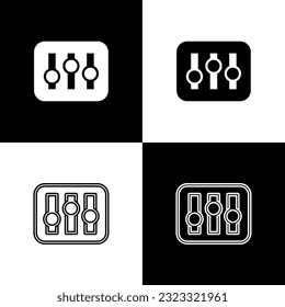 Set Sound mixer controller icon isolated on black and white background. Dj equipment slider buttons. Mixing console.  Vector