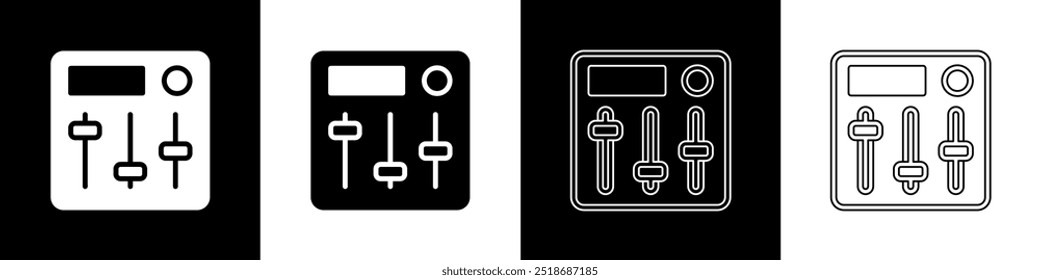 Set Sound Mixer Controller Symbol einzeln auf schwarz-weißem Hintergrund. Schieberegler für DJ-Geräte. Mischpult.  Vektorgrafik