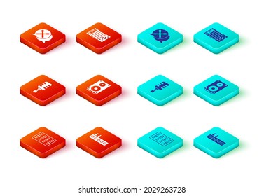 Set Sound mixer controller, Microphone, Stereo speaker, Accordion and Drum sticks icon. Vector