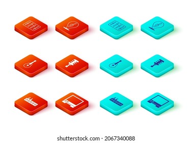 Set Sound mixer controller, Voice assistant, Guitar, Microphone, Treble clef and  icon. Vector