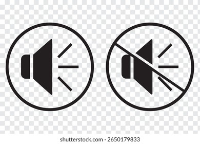 Conjunto de un Vector de icono de encendido y apagado de sonido. Vector de icono de altavoz. Silencio del volumen del sonido. Ilustración vectorial del icono del altavoz aislada en un fondo blanco. Eps 10