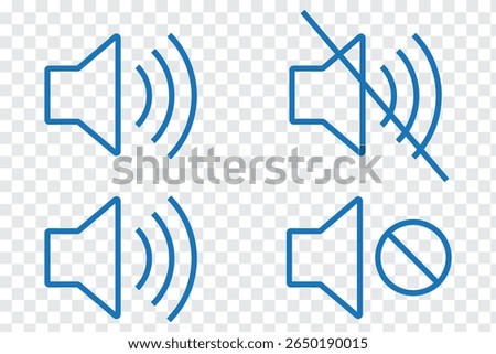 Set of a Sound On and Off Icon Vector. Speaker icon vector. Mute speaker, sound off icon vector set, increases and reduces the sound. Volume symbol, speaker sign, isolated On a white background.