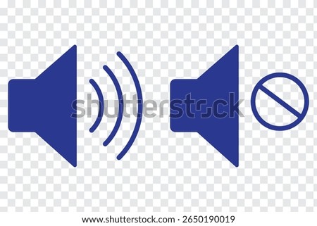 Set of a Sound On and Off Icon Vector. Speaker icon vector. Mute speaker, sound off icon vector set, increases and reduces the sound. Volume symbol, speaker sign, isolated On a white background.