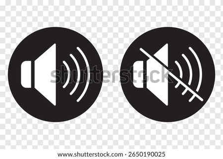 Set of a Sound On and Off Icon Vector. Speaker icon vector. Mute speaker, sound off icon vector set, increases and reduces the sound. Volume symbol, speaker sign, isolated On a white background.