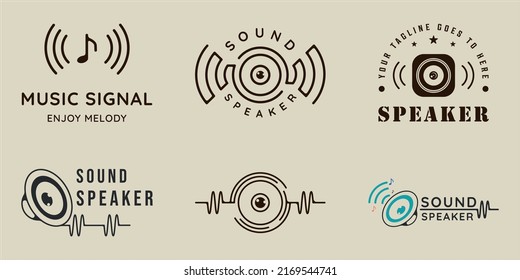 conjunto de diseño gráfico de la plantilla de la ilustración vintage del logotipo del altavoz de sonido. colección de paquetes de varios signos o símbolos de música
