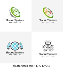 Conjunto de vectores de diseño de logotipos del sistema de sonido, plantilla de logotipo de sonido, diseño conceptual creativo, símbolo de icono