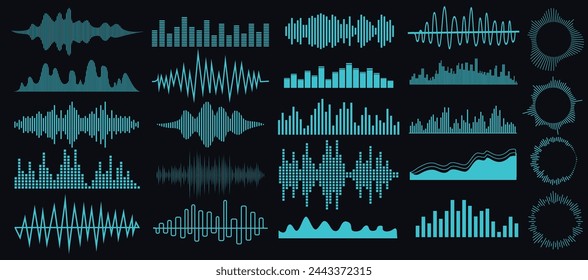 Set Sound Vibrationswellen in verschiedenen Formen setzen isolierte Elemente Set von Vibration und Wellenlinien Vektor-Illustration.