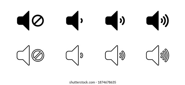 Set Sound volume icons. Vector isolated sound volume up, down or mute control buttons set