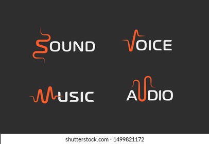 Set Of Sound Wave Abstract Symbol, Voice Recorder Logo Template, Music Label, Audio Track Sign. Vector Logotype Concepts.