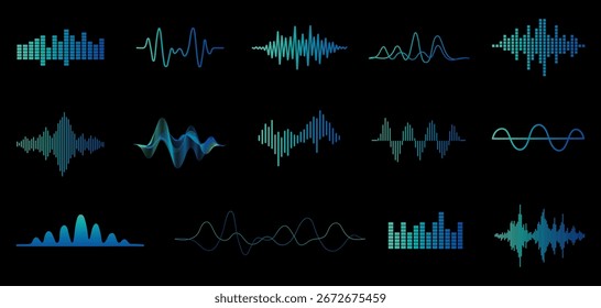 A set of sound wave equalizers in futuristic colors