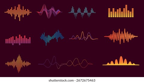 Un conjunto de ecualizadores de ondas de sonido en colores futuristas