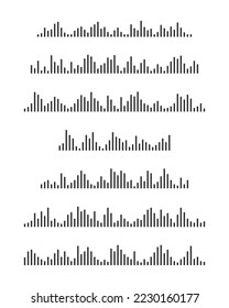 Set of sound wave icons. Signal frequency signs. Pulse pictograms. Voice messages symbols. Audio player graphic elements. Online messenger, radio, podcast mobile app interface. Vector illustration