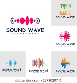 Conjunto de vector de diseño de logotipo de ondas de sonido. Diseño de la ilustración de la onda de sonido