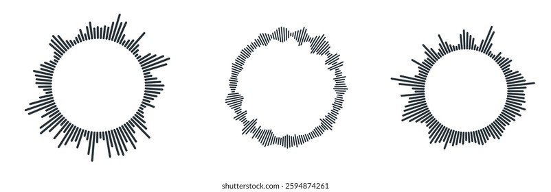 Set of sound waveform pattern for radio podcasts, music player, video editor, voice message in social media chats, voice assistant, recorder. vector illustration