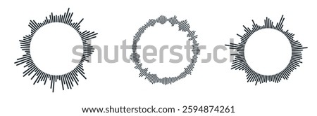 Set of sound waveform pattern for radio podcasts, music player, video editor, voice message in social media chats, voice assistant, recorder. vector illustration