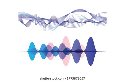 Set of Sound Waves, Abstract Digital Equalizer Technology Vector Illustration